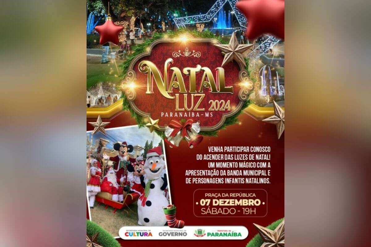 Imagem de compartilhamento para o artigo Paranaíba inaugura iluminação de Natal neste sábado com show e presença de Papai Noel da MS Todo dia